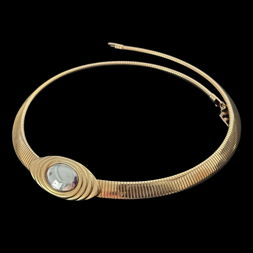 ✨Elegant Signed Gold Omega Necklace with Silver Accent